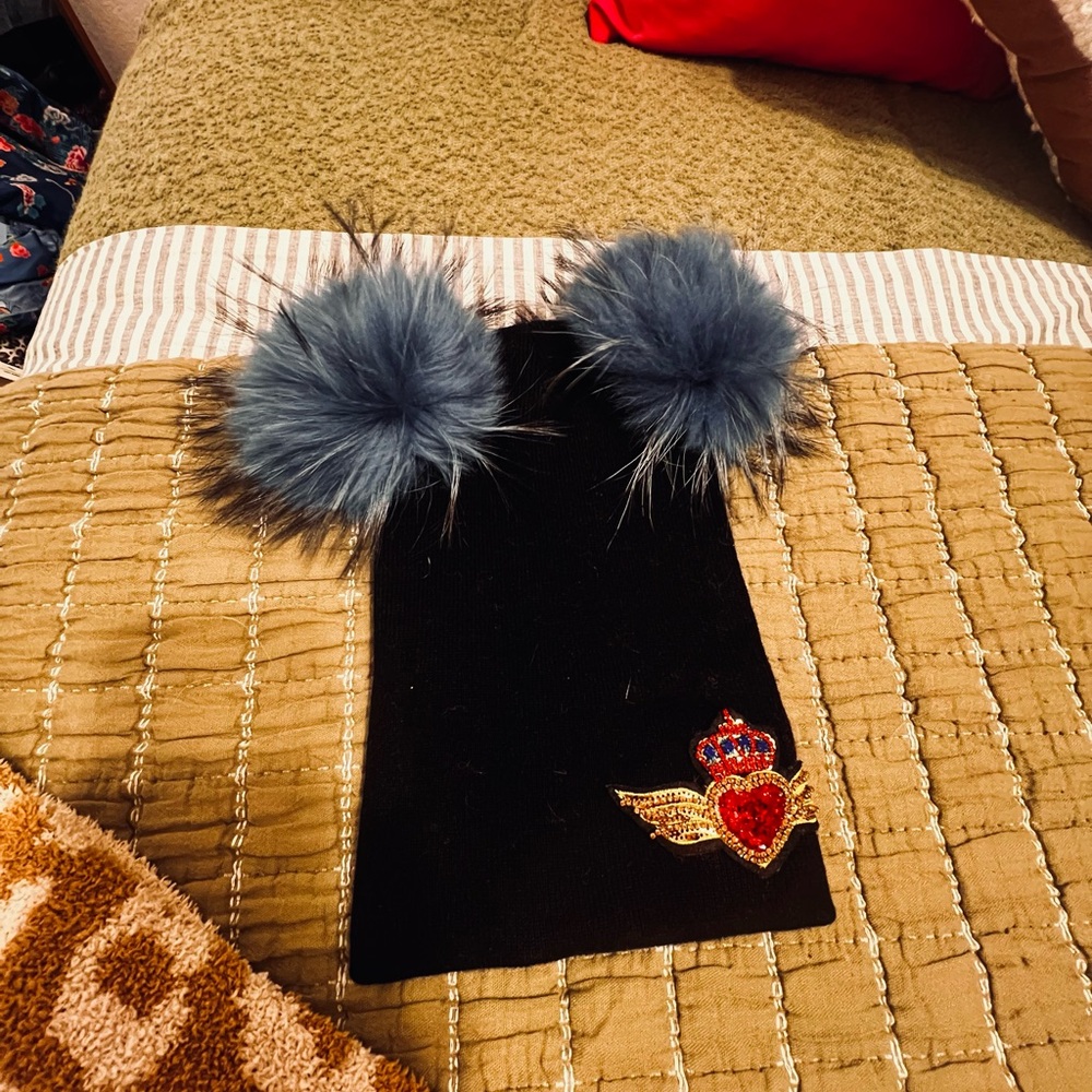 Black Beanie with Heart and Crown Patch